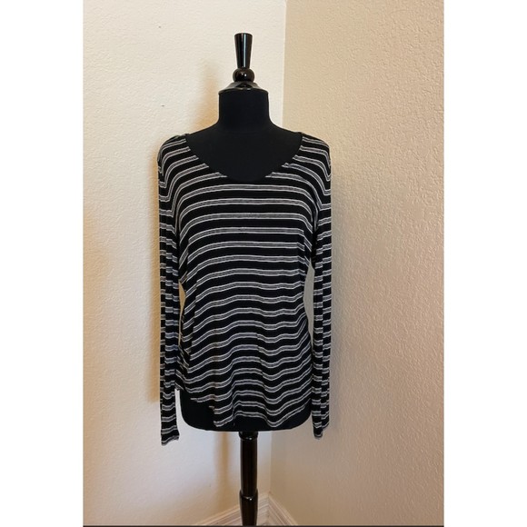 LOFT - Long Sleeve Striped Scoop Neck Rayon Tee - Sz L - Picture 1 of 4